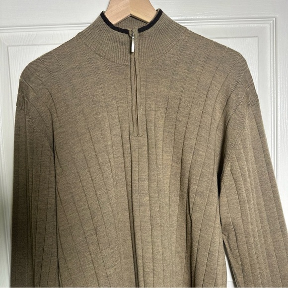 Patrick James XL 100% Fine Merino Wool Polo Sweater Mock Neck Brown Fall Staple - Picture 4 of 11